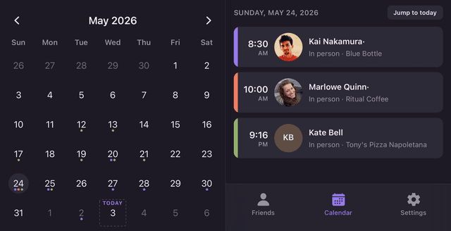 Snapshot of CatchUp mobile application.