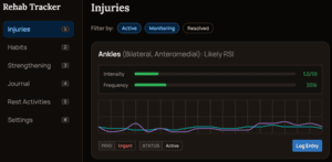 Snapshot of Injury Tracker application.